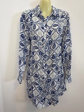 Isaac Mizrahi Linen Print Button Down Dress
